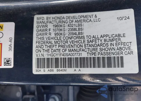2025 Honda Accord Se z USA, uszkodzony, nr VIN 1HGCY1F40SA007731